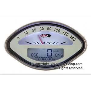 Compteur de vitesse/compte-tours SIP 50000740 2.0 pour VESPA 125 150 160 180 GT VBA VBB GL GS SPRINT SS, cadran beige en forme de coquillage, écran LCD blanc, 20 fonctions, affichage numérique/analogique