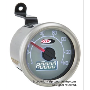 SIP 50001210 2.0 Tachometer/Drehzahlmesser für VESPA 50 90 NLRS, weißes Zifferblatt, schwarzes LCD-Display, 19 Funktionen, digital/analog