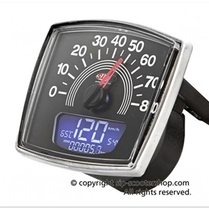 Compteur de vitesse SIP 50001720 2.0 pour VESPA 50 SPECIAL ELESTART ET3, cadran noir, chiffres blancs, 20 fonctions, affichage numérique/analogique