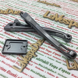 PAIR OF ANTHRACITE GRAND - SPORT SPORT LEVERS IN CNC ALUMINUM SIP 281032AR FOR VESPA 80 125 150 200 PX WITH DISC BRAKE FROM 1998 ONWARDS