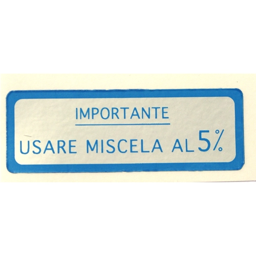 Adesivo Miscela 5% Azzurro per VESPA 125 150 160 180 - 58 X 20 mm.