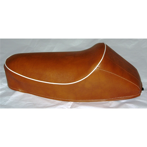 Sillín con joroba de cuero marrón y borde blanco para VESPA 50 90 NLR SPECIAL