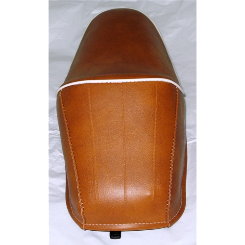 Sillín con joroba de cuero marrón y borde blanco para VESPA 50 90 NLR SPECIAL