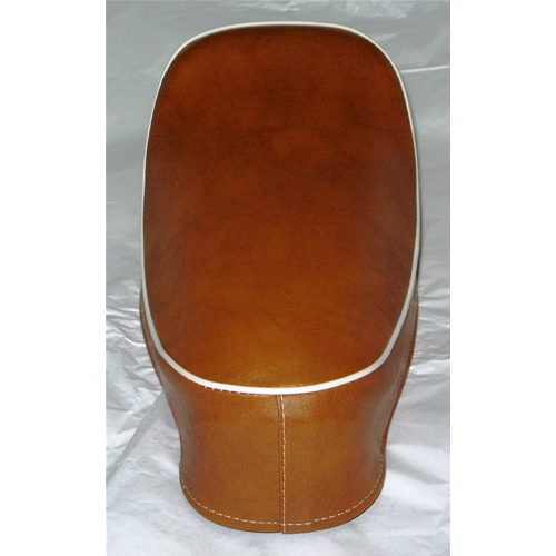 Sillín con joroba de cuero marrón y borde blanco para VESPA 50 90 NLR SPECIAL