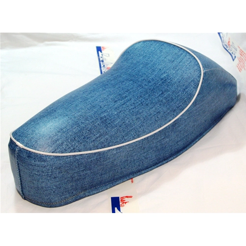 Asiento con joroba en color azul vaquero con ribete blanco para VESPA 50 NLR SPECIAL