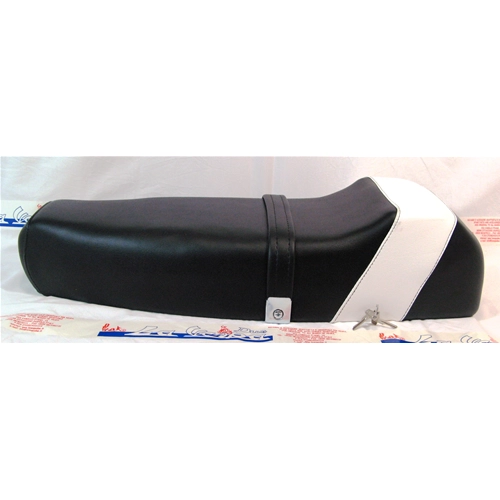 Asiento deportivo negro con joroba y banda blanca para VESPA PX PE 125 150 200
