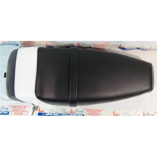 Asiento deportivo negro con joroba y banda blanca para VESPA PX PE 125 150 200