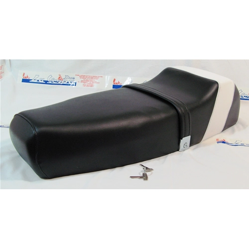 Asiento deportivo negro con joroba y banda blanca para VESPA PX PE 125 150 200