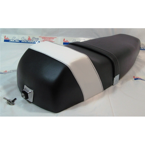 Asiento deportivo negro con joroba y banda blanca para VESPA PX PE 125 150 200