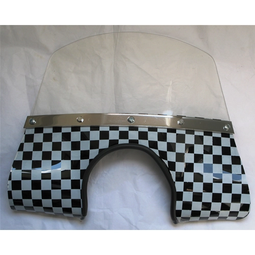 Black/white screen-printed windshield for VESPA 50 90 125 NLR ET3 PRIMAVERA SS complete with brackets