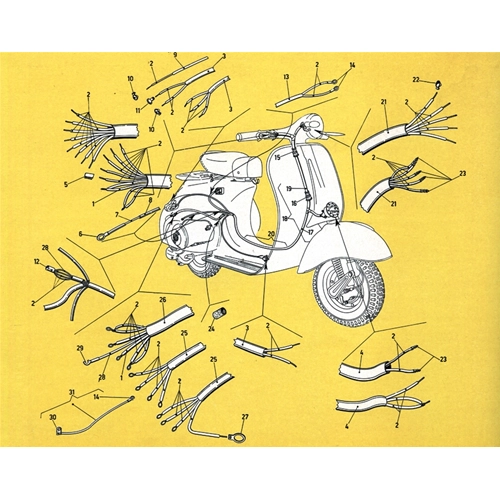 Schéma de câblage du système électrique pour Vespa 125 (V15, V30, V33T, VMT1, VU1T) - Phare de croisement (réf. 018201)
