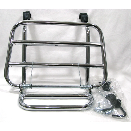 Verchromter Frontgepäckträger für VESPA 50 125 150 160 180 200 NLR SPECIAL ELESTART ET3 PRIMAVERA VNA VNB VBB VBA GL SPRINT SUPER GT GTR GS SS SUPER SPORT RALLY Universal mit Spurstangen