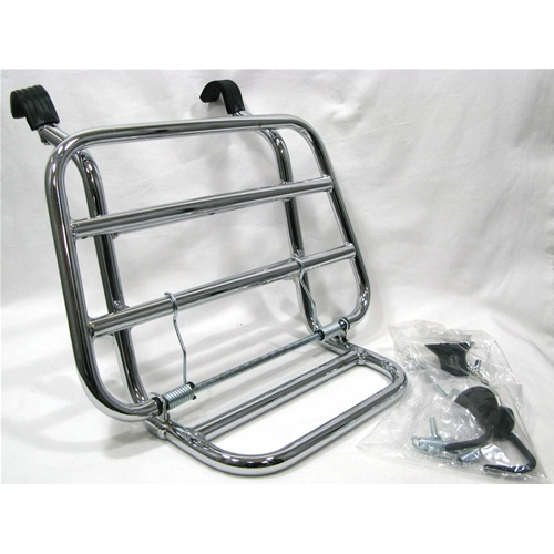 Verchromter Frontgepäckträger für VESPA 50 125 150 160 180 200 NLR SPECIAL ELESTART ET3 PRIMAVERA VNA VNB VBB VBA GL SPRINT SUPER GT GTR GS SS SUPER SPORT RALLY Universal mit Spurstangen