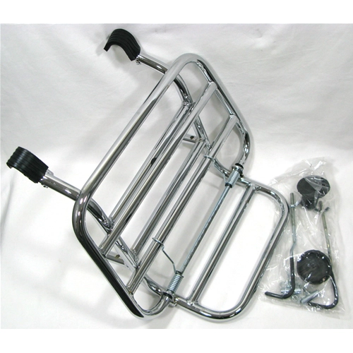 Verchromter Frontgepäckträger für VESPA 50 125 150 160 180 200 NLR SPECIAL ELESTART ET3 PRIMAVERA VNA VNB VBB VBA GL SPRINT SUPER GT GTR GS SS SUPER SPORT RALLY Universal mit Spurstangen