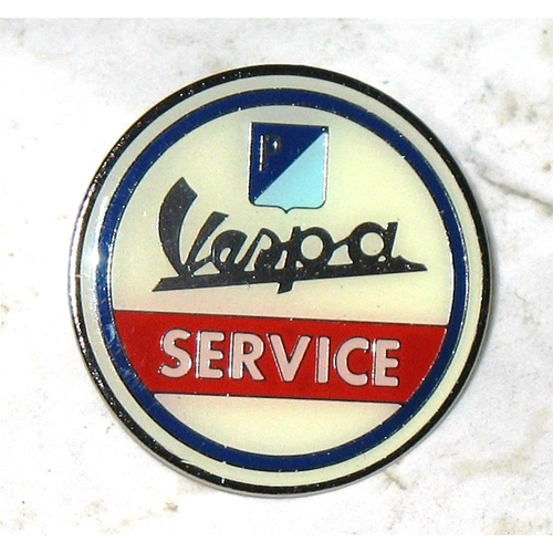Insignia miniatura de pin esmaltado VESPA SERVICE en aleación de metal ro 610108M, diámetro aproximado de 26 mm.