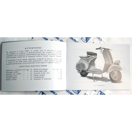 Manuel d'utilisation et d'entretien pour VESPA 125 VN1T FARO BASSO année 1955 ro 610039M