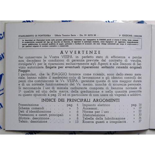 Manuel d'utilisation et d'entretien pour VESPA 125 VNA1T de 1957 à 1958 ro 610183M