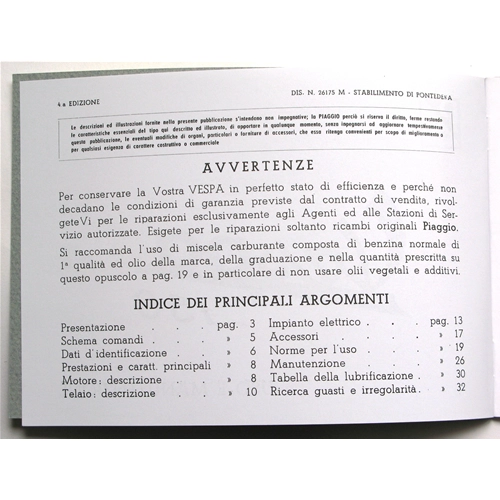Manuel d'utilisation et d'entretien pour VESPA 150 VL1T VL2T à partir de 1955 STRUZZO ro 610040M