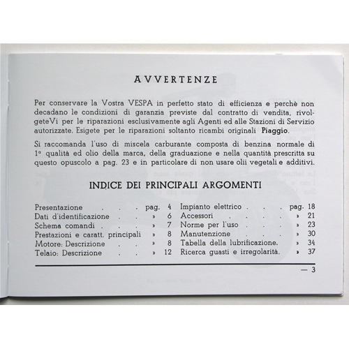 Use and maintenance manual for VESPA 150 VB1T year 1957 ro 610044M known as the poor man's VESPA GS