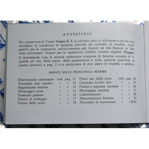 Manual de uso y mantenimiento para VESPA 150 GS VS4T de 1956 a 1958 ro 610043M