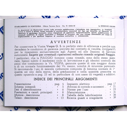Gebrauchs- und Wartungshandbuch für VESPA 150 GS VS von 1958 bis 1961 ro 610045M