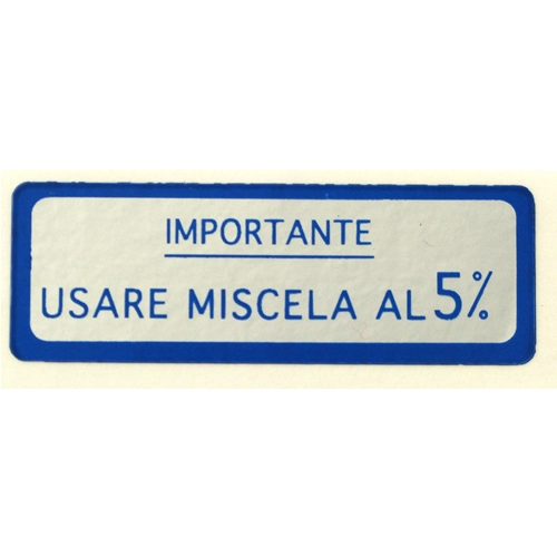 5% Blauer Mischungsaufkleber für VESPA 125 V30>33T VM U VN VL GS - 58 x 20 mm.