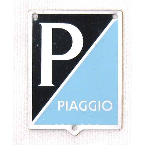 PIAGGIO Emblemschild für VESPA 125 150 ältere Modelle aus selbstklebendem Aluminium 36 x 46 mm ro 024858 mit Löchern zur Befestigung mit Nieten