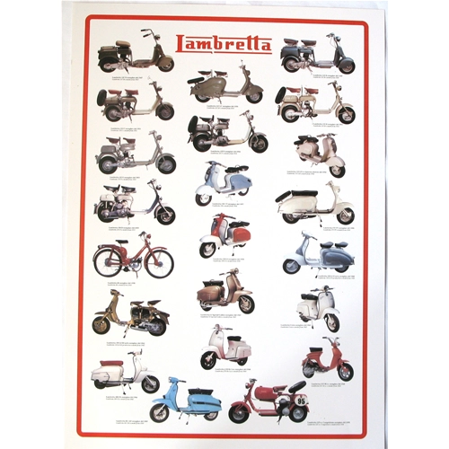 Póster con scooters Lambretta - tamaño 36x46 cm