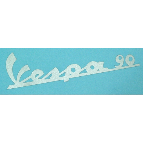 Plaque adhésive en PVC blanc avec inscription VESPA 90