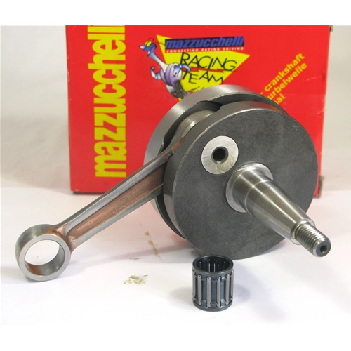 Cigüeñal MAZZUCCHELLI AMT 160VT para VESPA 125 PRIMAVERA ET3, volantes redondos, carrera de 51 mm, biela cónica de 19 mm, distancia entre centros de 97 mm, hombro completo.