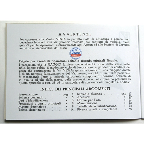Gebrauchs- und Wartungshandbuch für VESPA 150 VBB1T von 1962 bis 1964 ro 6100185M