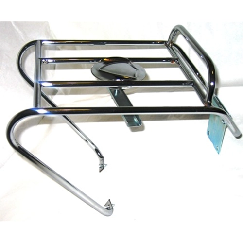Portaequipajes trasero cromado con soporte para rueda de repuesto para LAMBRETTA LI de tercera serie.