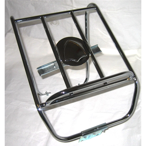 Portaequipajes trasero cromado con soporte para rueda de repuesto para LAMBRETTA LI de tercera serie.