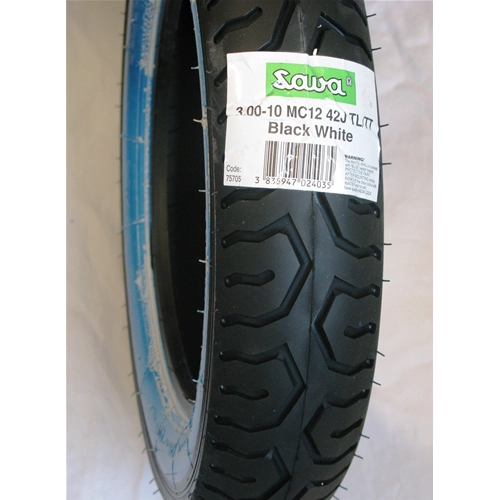 MITAS SAVA whitewall tire 3.00 10" 42J TL/TT MC12 for VESPA APE and LAMBRETTA