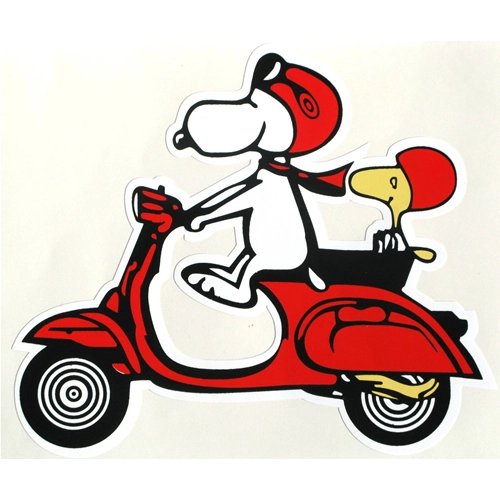 Autocollant rouge « SNOOPY SUR VESPA » à gauche pour VESPA APE LAMBRETTA etc. .................