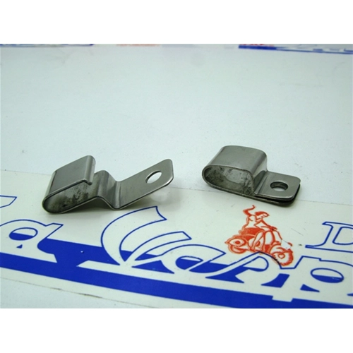 Pair of chrome-plated plates for fixing fan cover cables for VESPA