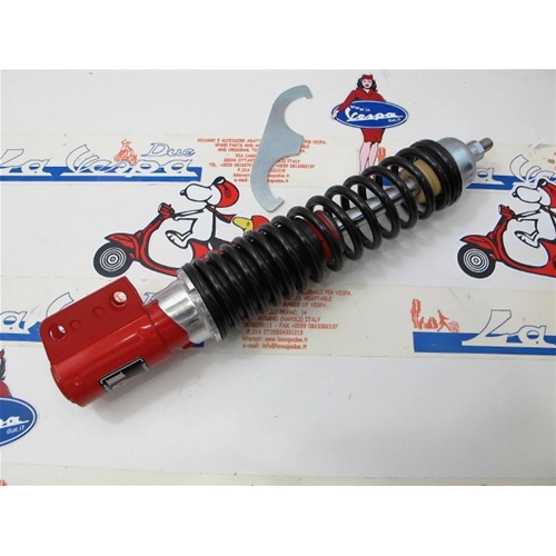 Amortisseur avant CARBONE pour VESPA 125 150 200 PX PE ARCOBALENO T5 sport réglable, corps rouge et ressort noir