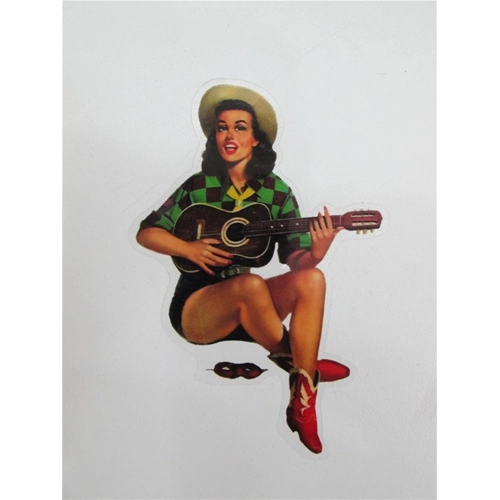 Autocollant PIN-UP avec motif de guitare par F. MOSCA pour VESPA LAMBRETTA MOTO GUZZI MOTOM LODOLA etc. . . .