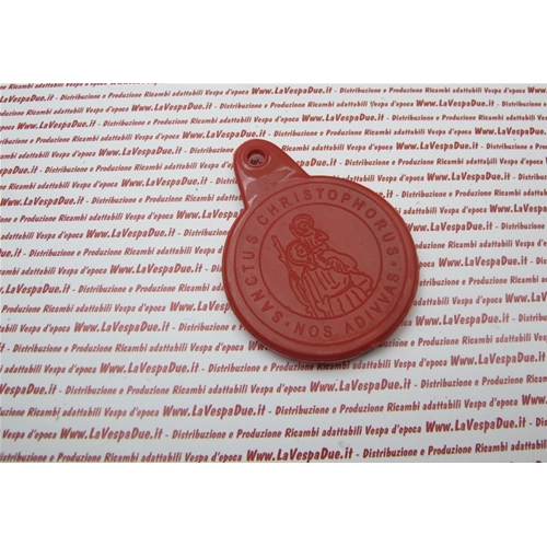 Round red "San Cristoforo" tax stamp for Vespa and Lambretta