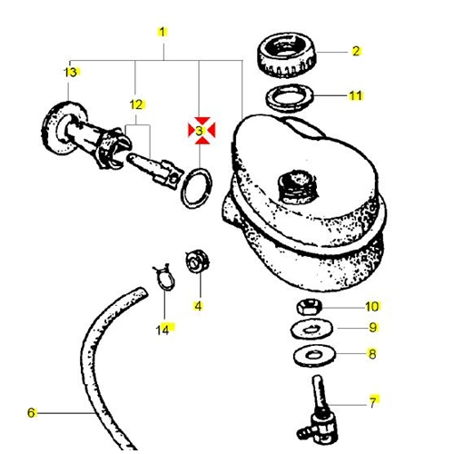 Junta de goma entre el cristal del indicador de nivel de aceite y el depósito mezclador para VESPA PX PE RALLY 125 150 180 200 T5 o 102587