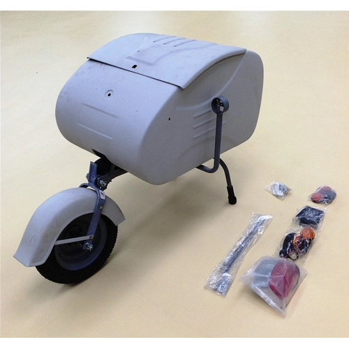 Remolque tipo carro pintado de negro para colocar en la parte trasera, adaptable a VESPA LAMBRETTA y a todos los scooters o motocicletas tipo PAV.