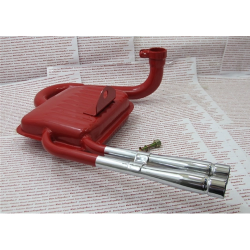 Pot d'échappement rouge type Abarth pour Vespa 125 150 Sprint GT GTR Veloce Super TS PX avec double sortie chromée