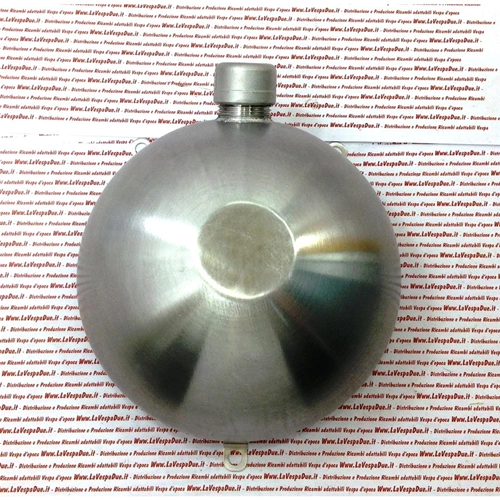 Depósito de gasolina adicional de acero inoxidable de 1,5 litros para colocar en la rueda de repuesto de 10" del escudo, adaptable a todas las VESPA.