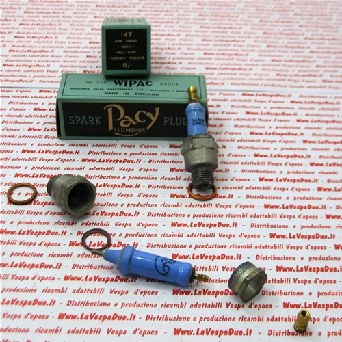 Bougies d'allumage amovibles PACY ALUMINOX SPARK PLUGS 14T équivalentes à NGK B6HS pour VESPA APE 98 125 150 de 1946 à 1952 - ancien stock