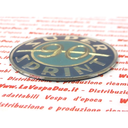 Autocollant rond en résine pour protection latérale, fixé sur une base en aluminium, destiné à un modèle avec emplacement pour protection latérale de la VESPA 90 SS SUPER SPRINT.