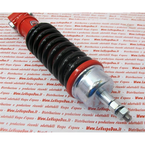 Carbonverstärkter Sport-Stoßdämpfer vorne mit rotem Gehäuse und schwarzer Feder für VESPA 50 90 125 NLR SPECIAL ET3 PRIMAVERA