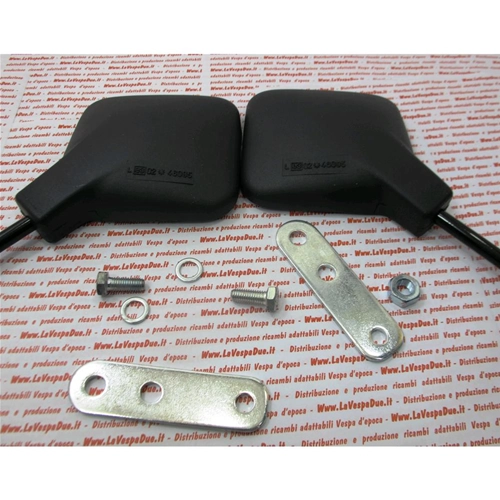 Pair of approved black rearview mirrors complete with brackets for VESPA 50 80 90 125 150 160 180 200