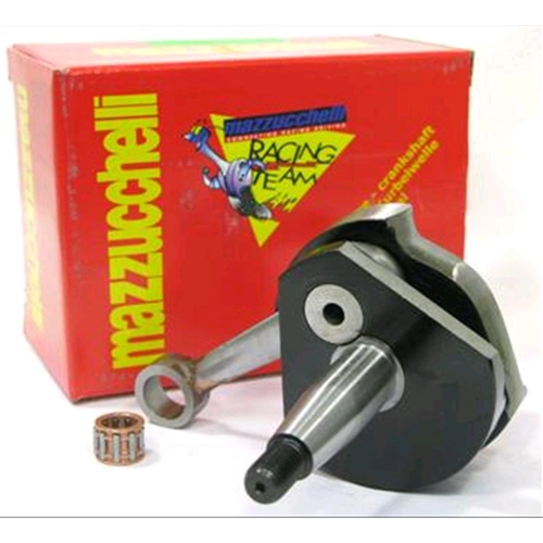 Cigüeñal MAZZUCCHELLI AMT 028 para PK 50 XL HP RUSH FL2 APE TM 50 APE 50 TL6. Carrera de avance: 43 mm. Cono: 20 mm. Distancia entre bielas: 87 mm.