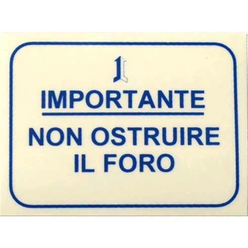 "IMPORTANTE: NO OBSTRUIR EL ORIFICIO" Pegatina azul para VESPA 62 x 47 mm. ro 610176M0001