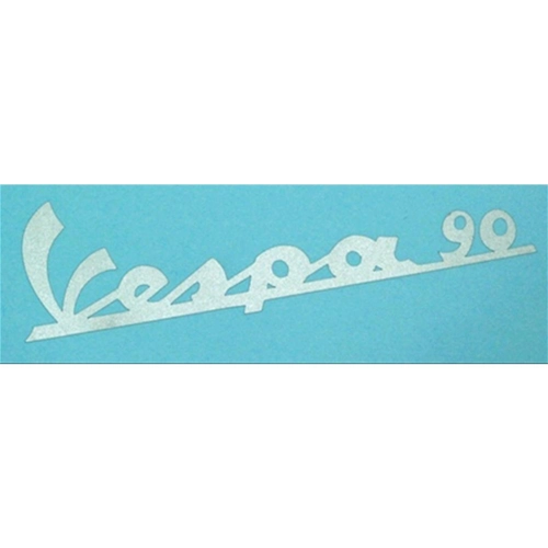 Plaque adhésive en PVC blanc avec inscription VESPA 90